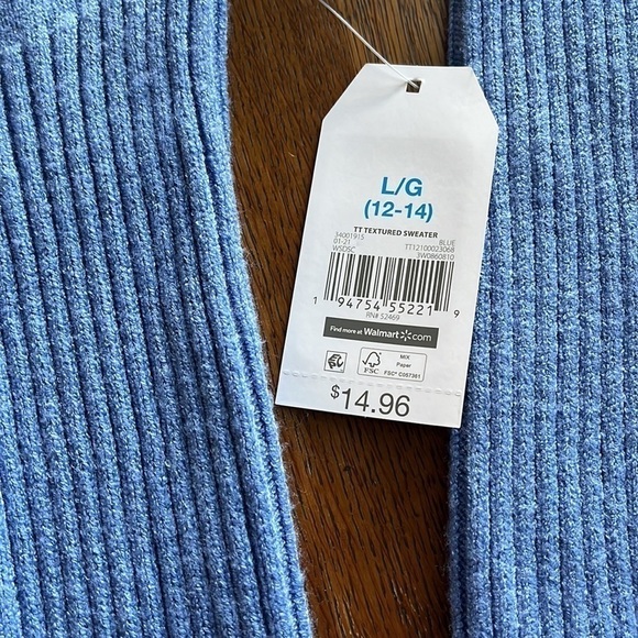 NWT Time and Tru Sweater Sky Blue Size L 12 to 14 - Picture 5 of 11